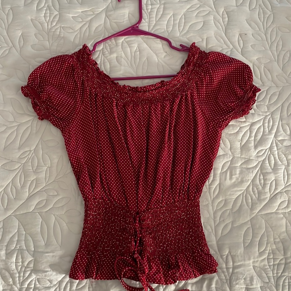 Red Polka Dot sinched blouse